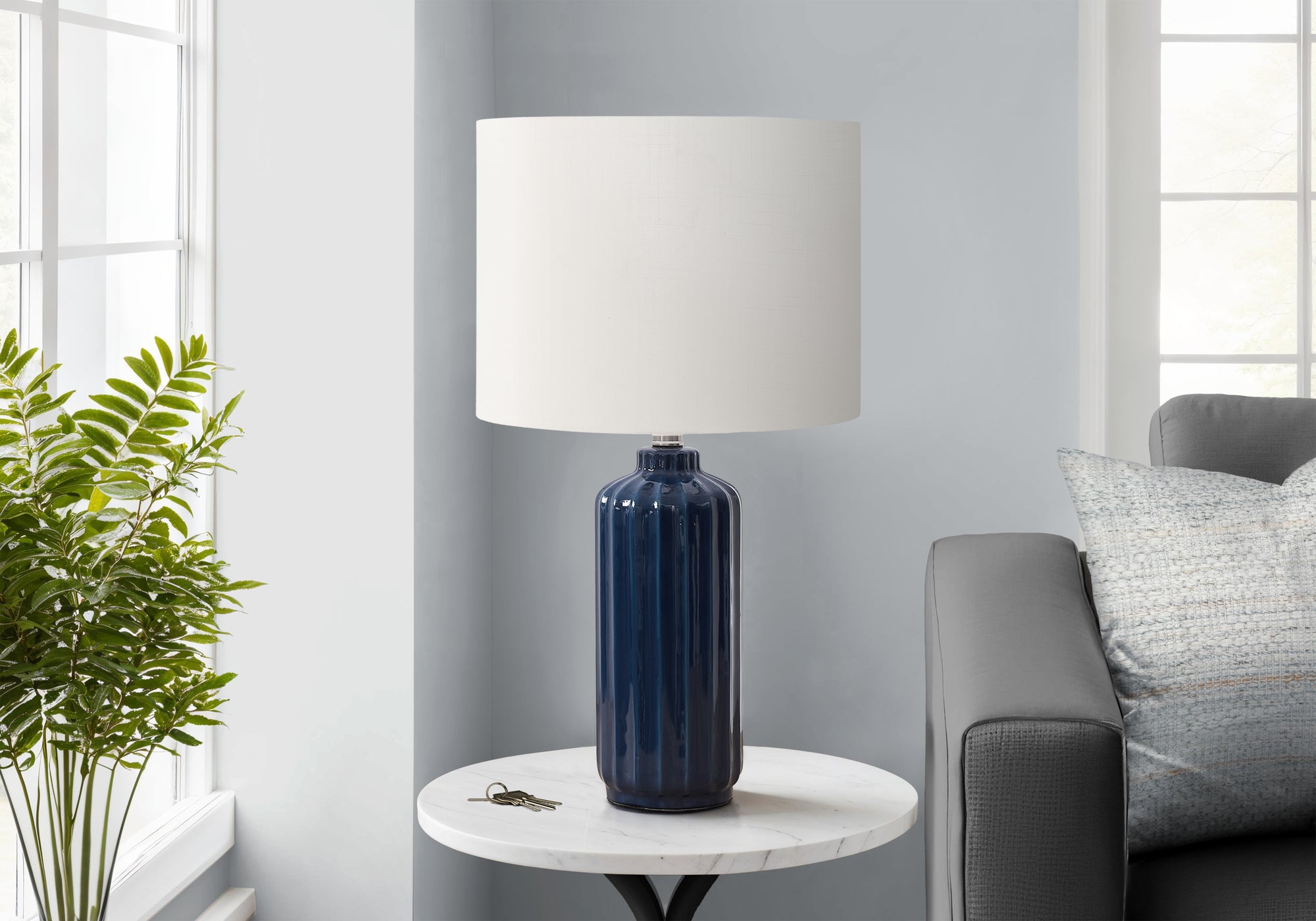 LIGHTING - 23""H TABLE LAMP BLUE CERAMIC / IVORY SHADE