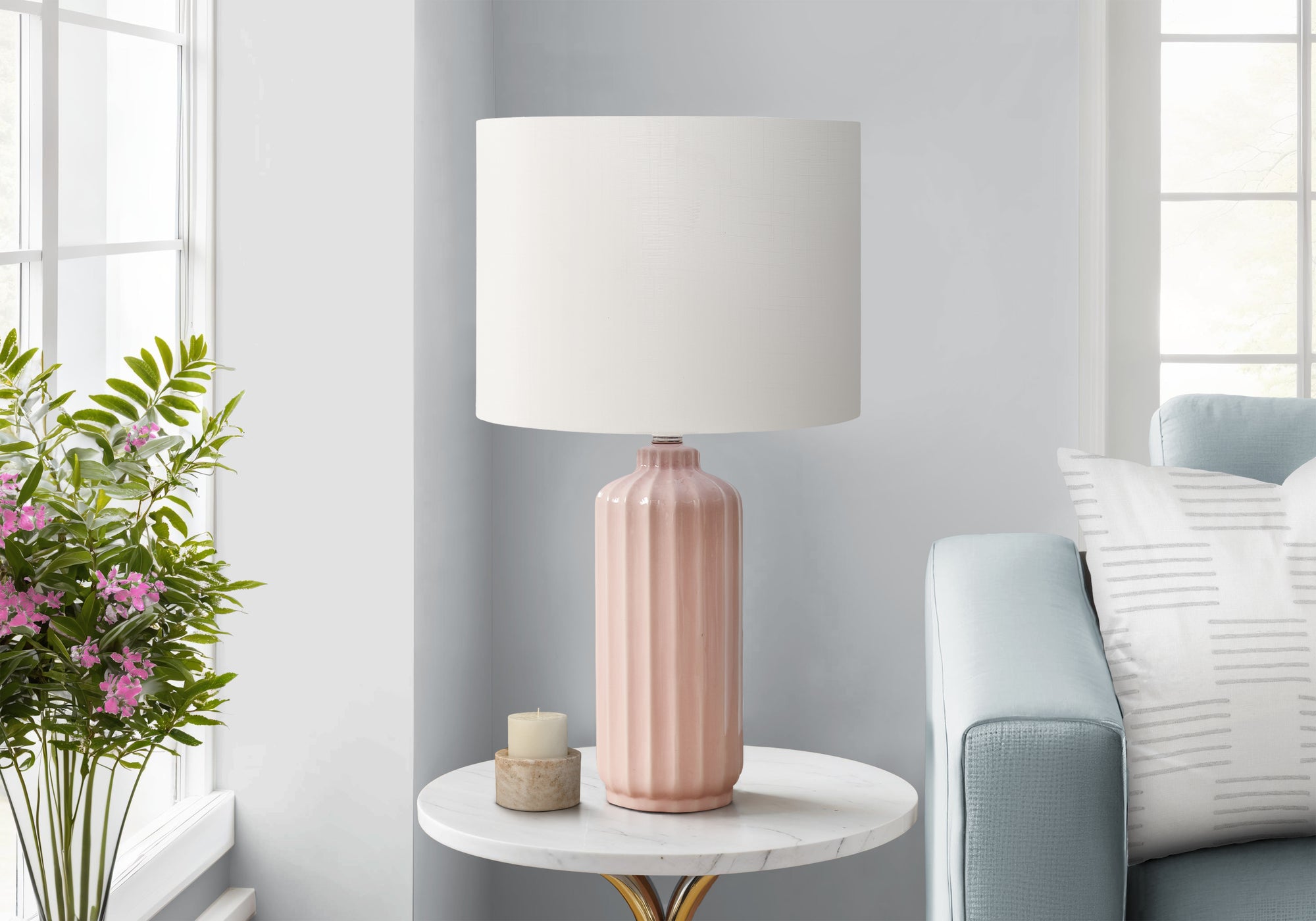 LIGHTING - 23""H TABLE LAMP PINK CERAMIC / IVORY SHADE