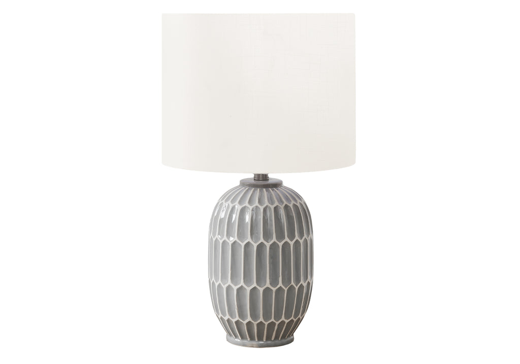 LIGHTING - 22""H TABLE LAMP GREY CERAMIC / IVORY SHADE
