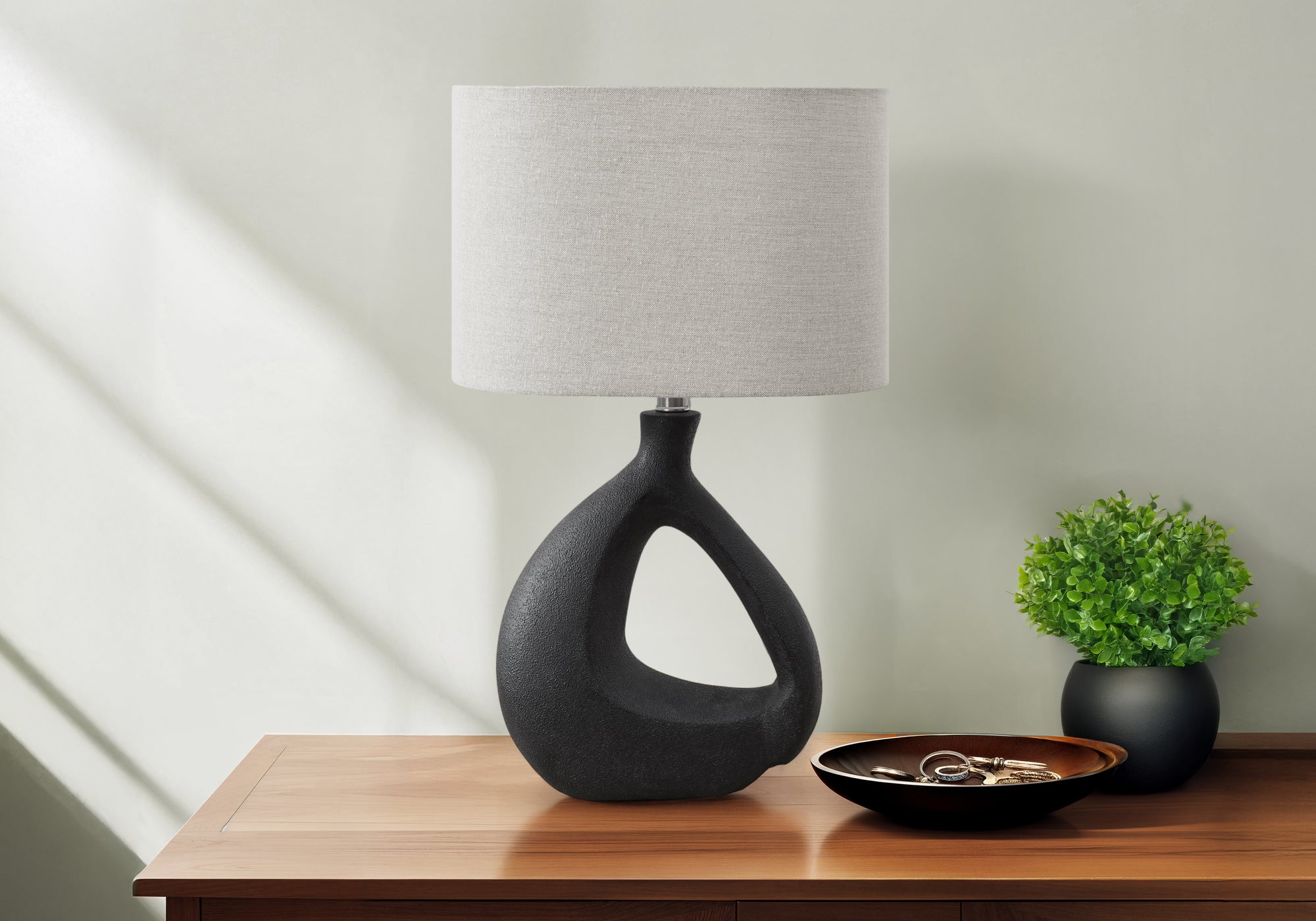LIGHTING - 23""H TABLE LAMP BLACK RESIN / GREY SHADE