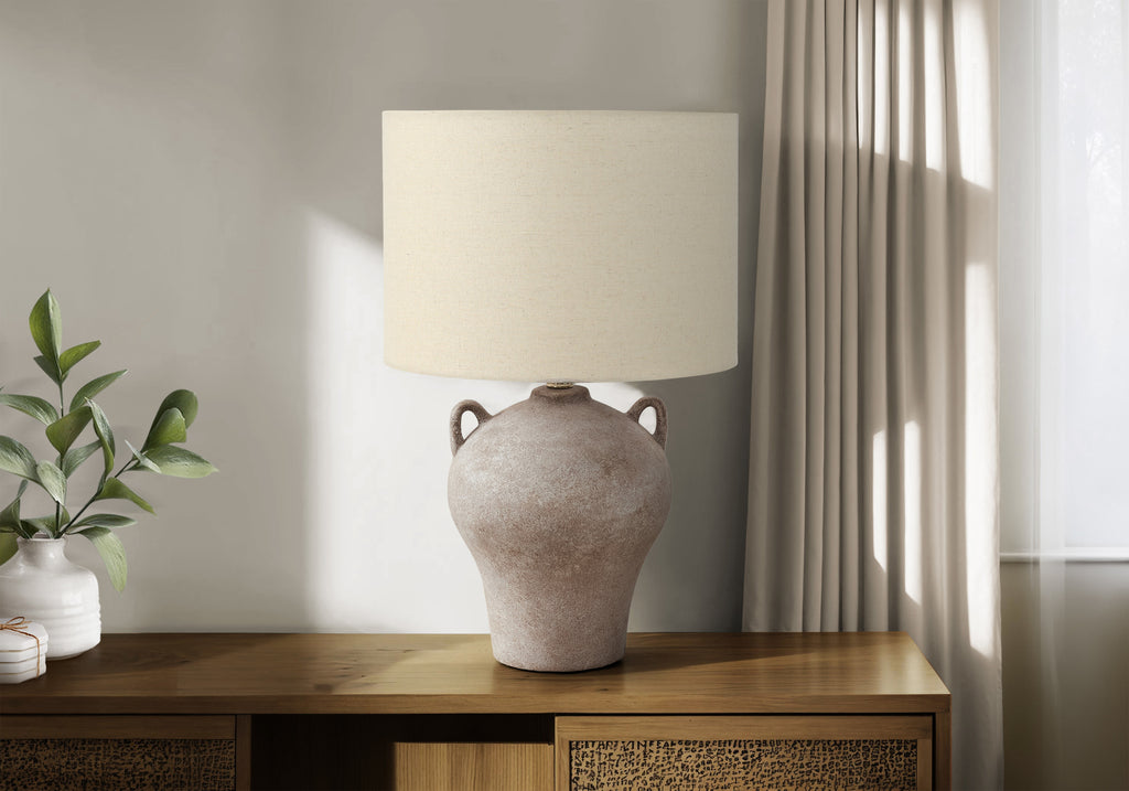 LIGHTING - 22""H TABLE LAMP BEIGE CERAMIC / BEIGE SHADE