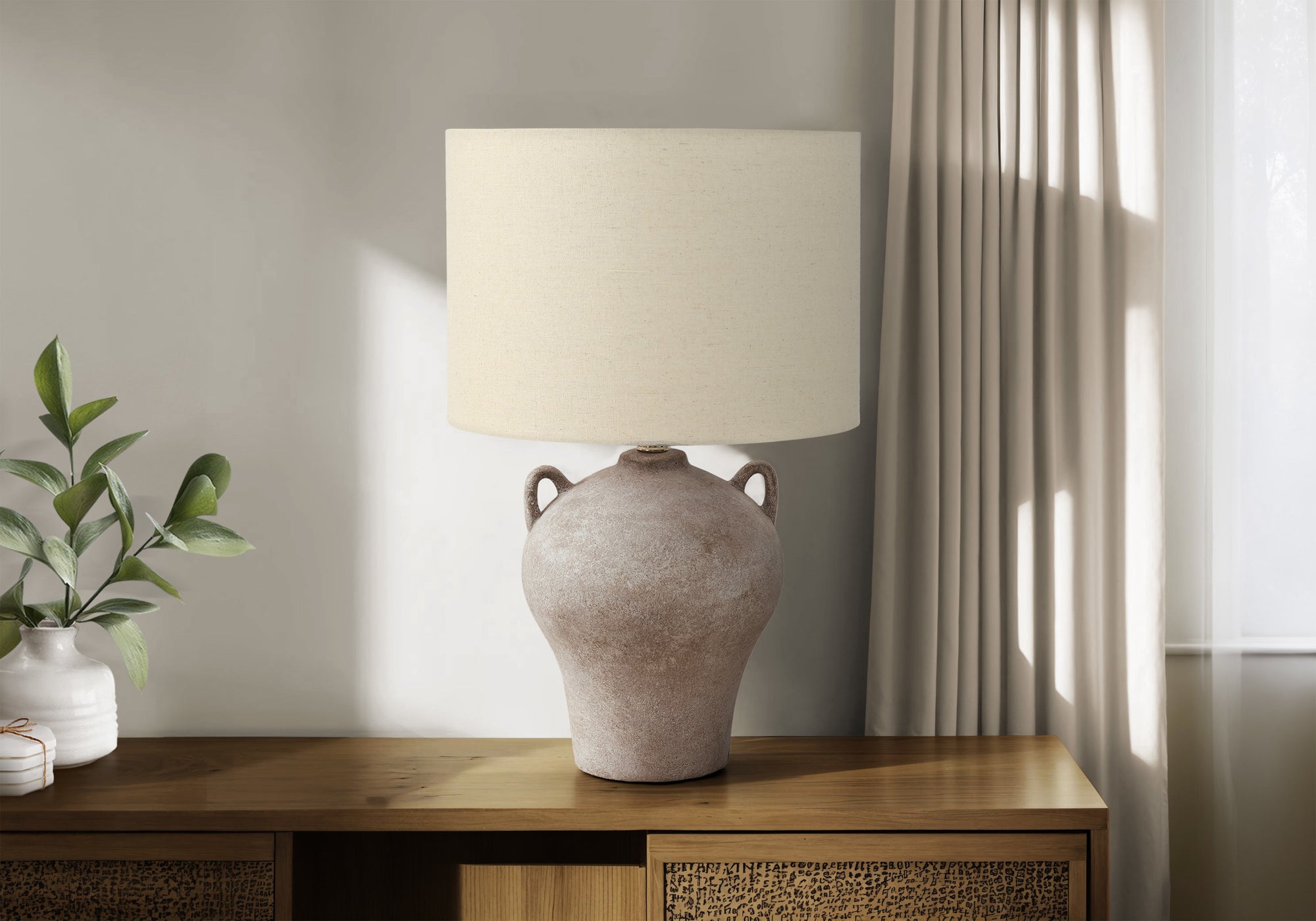 LIGHTING - 22""H TABLE LAMP BEIGE CERAMIC / BEIGE SHADE