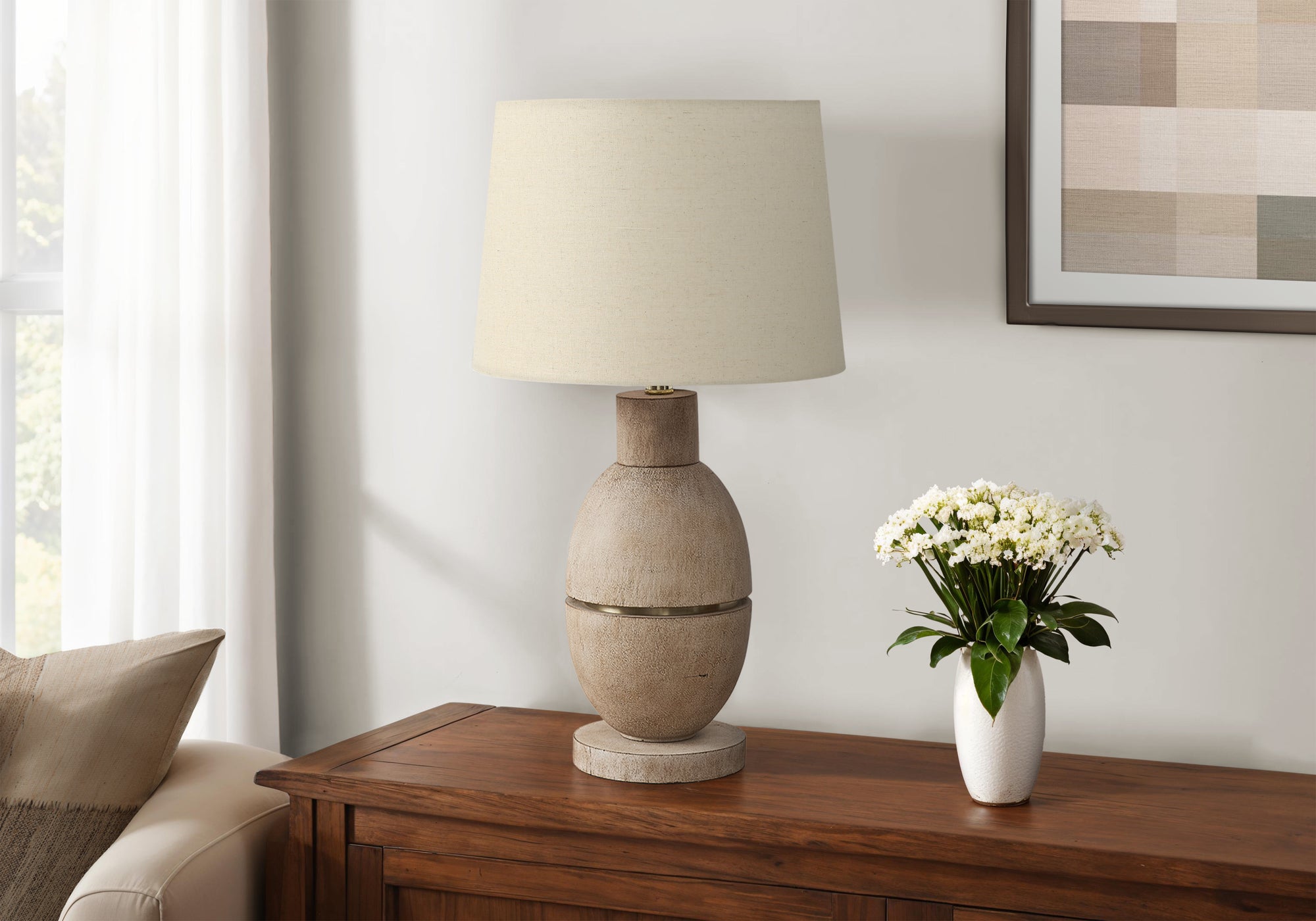 LIGHTING - 25""H TABLE LAMP BEIGE RESIN  / BEIGE SHADE