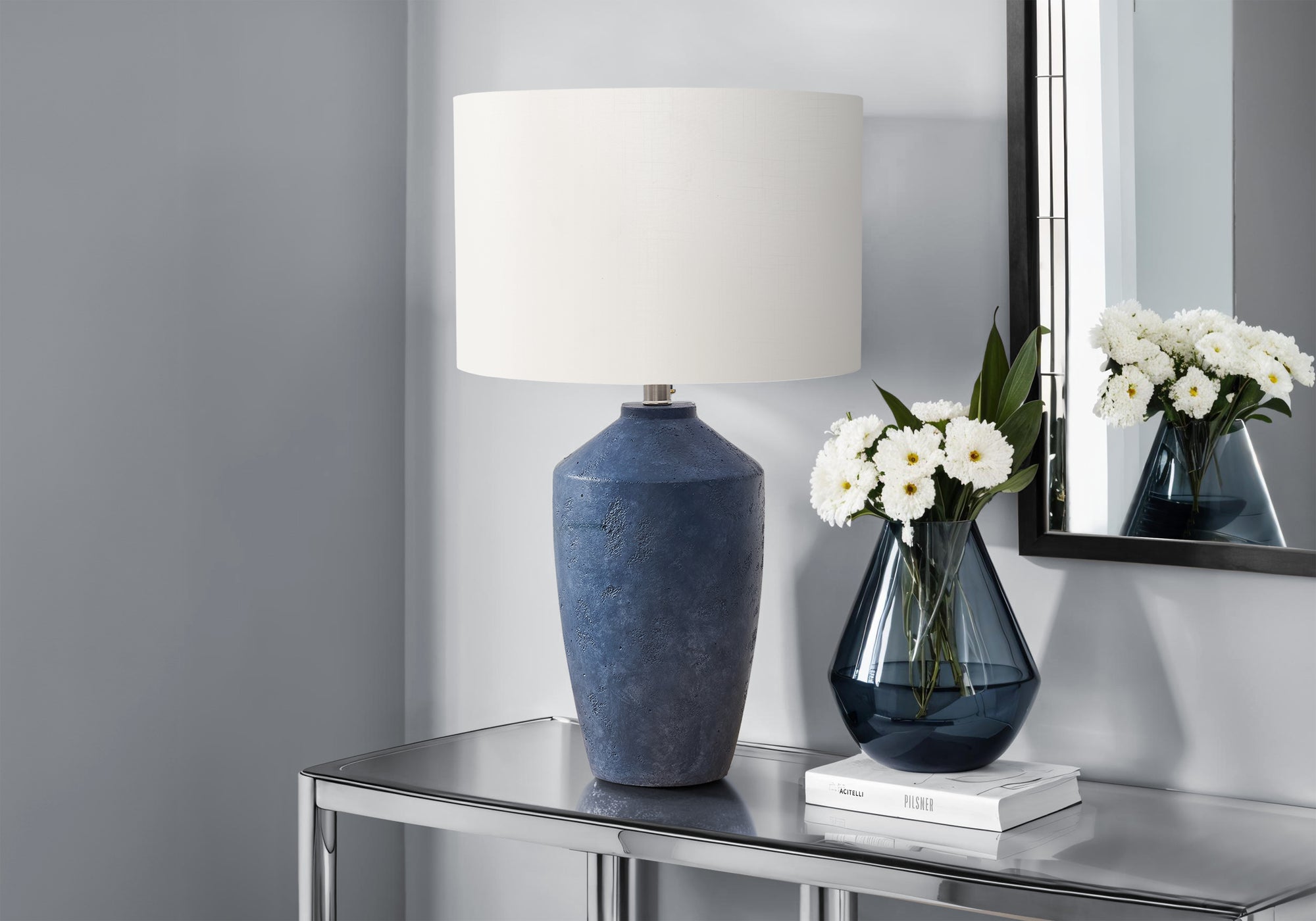 LIGHTING - 25""H TABLE LAMP BLUE CONCRETE / IVORY SHADE