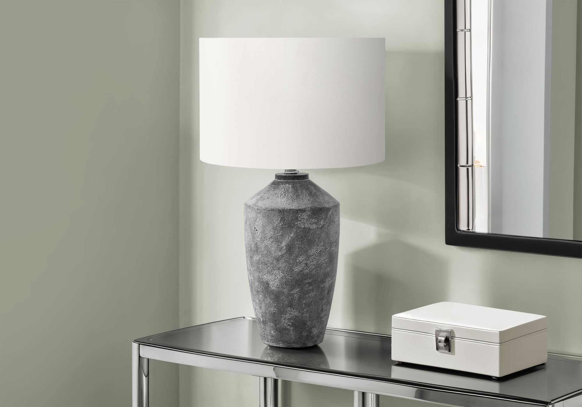 LIGHTING - 25""H TABLE LAMP GREY CONCRETE / IVORY SHADE