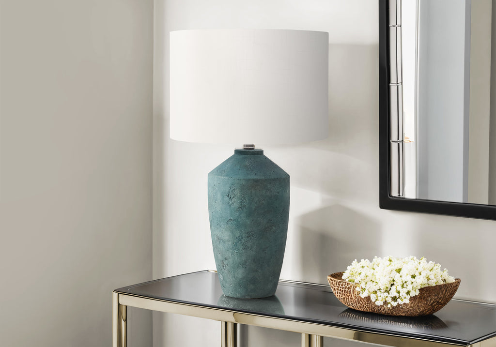 LIGHTING - 25""H TABLE LAMP GREEN CONCRETE / IVORY SHADE