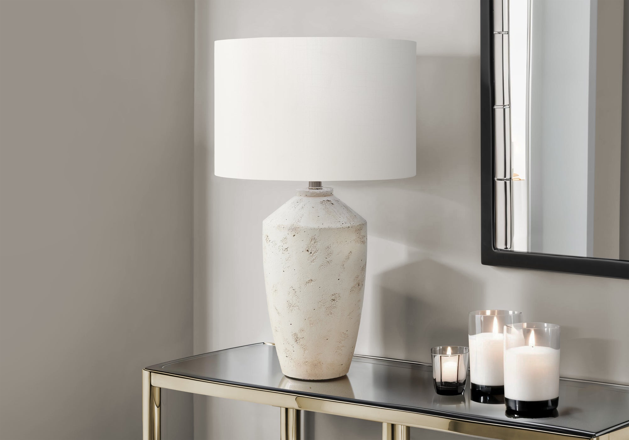 LIGHTING - 25""H TABLE LAMP IVORY CONCRETE / IVORY SHADE