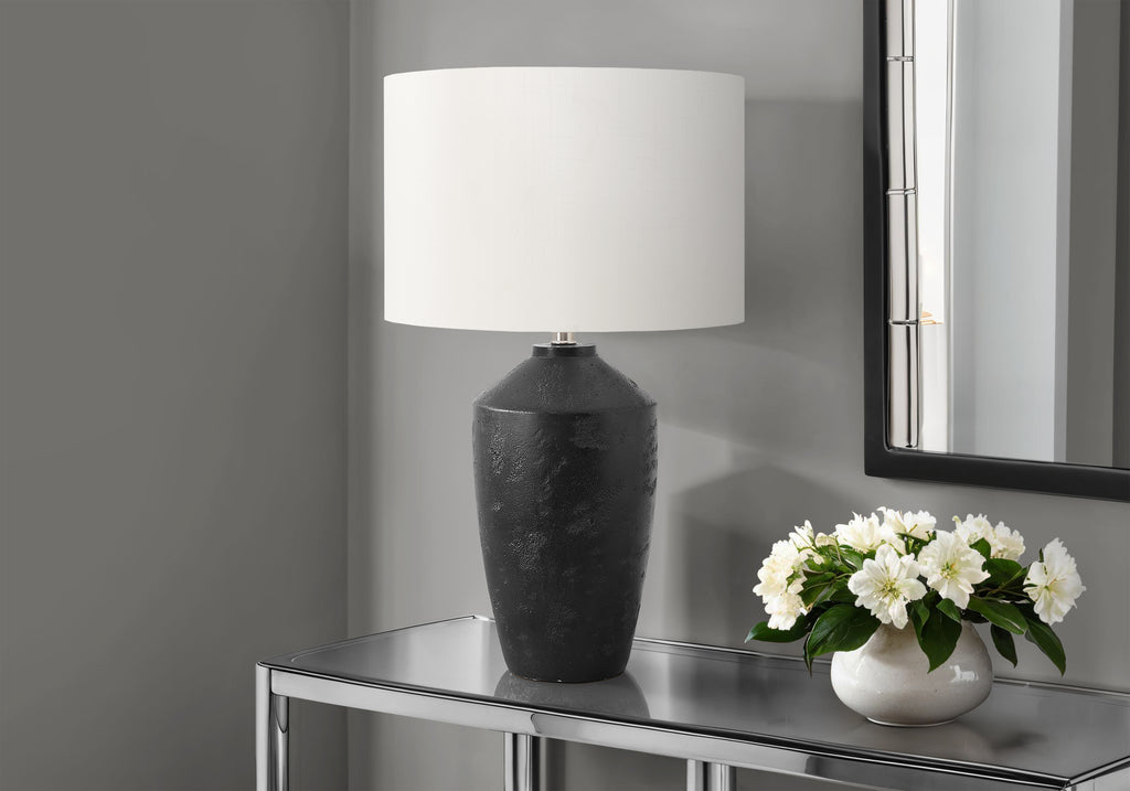 LIGHTING - 25""H TABLE LAMP BLACK CONCRETE / IVORY SHADE