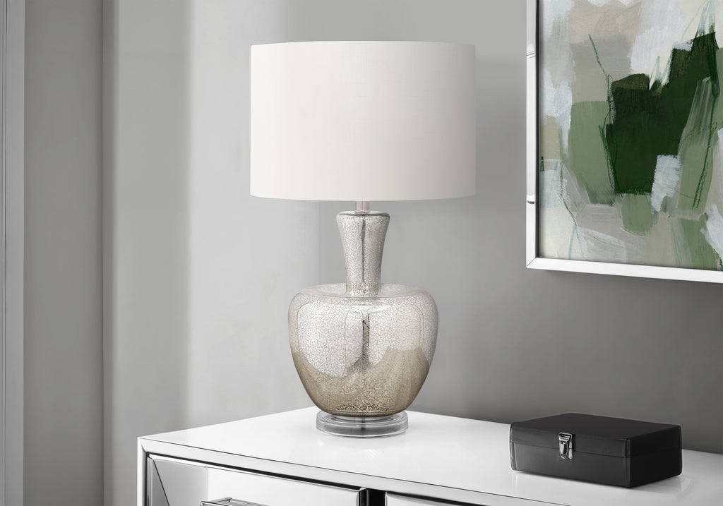 LIGHTING - 26""H TABLE LAMP SILVER GLASS / IVORY SHADE