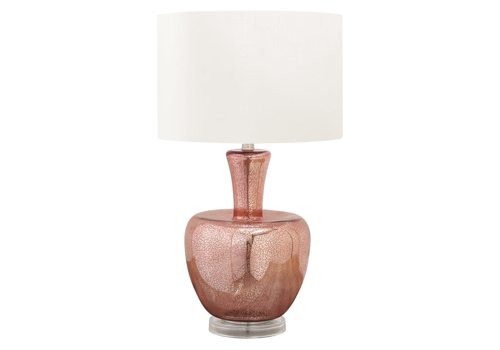LIGHTING - 26""H TABLE LAMP DUSTY ROSE GLASS / IVORY SHADE