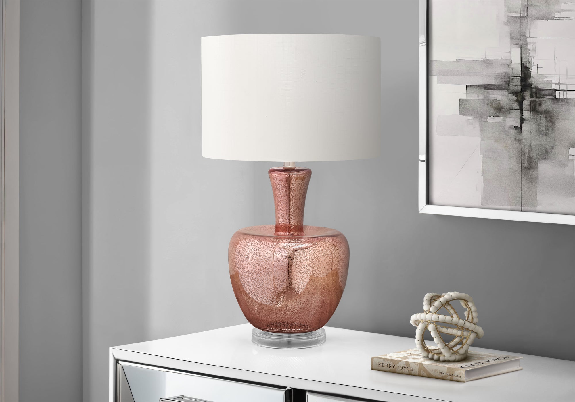 LIGHTING - 26""H TABLE LAMP DUSTY ROSE GLASS / IVORY SHADE