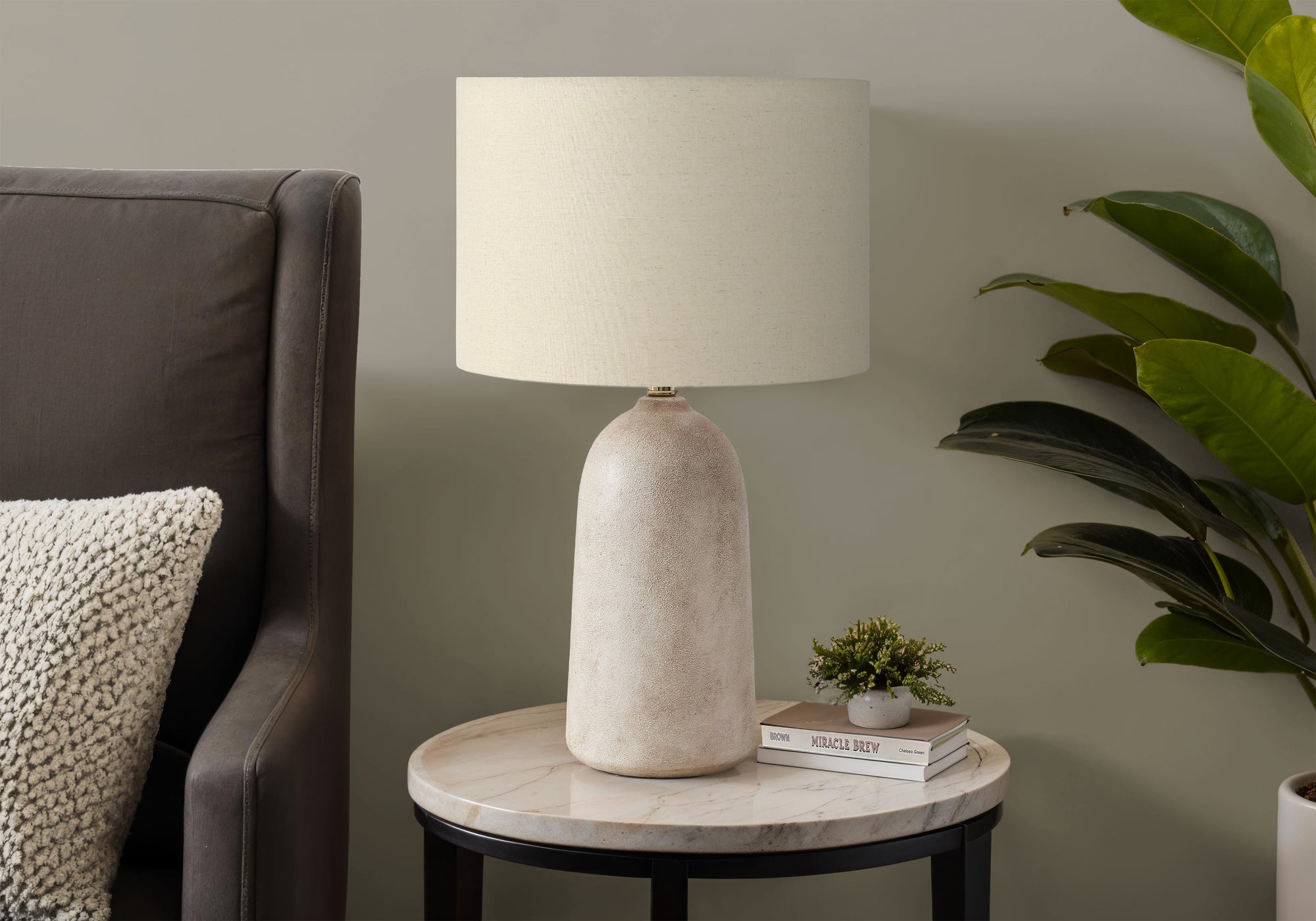 LIGHTING - 27""H TABLE LAMP BEIGE CERAMIC / BEIGE SHADE