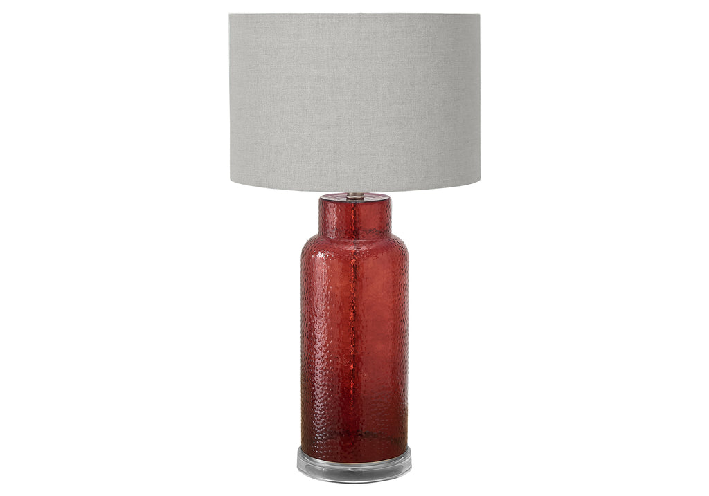 LIGHTING - 28""H TABLE LAMP RED GLASS / GREY SHADE