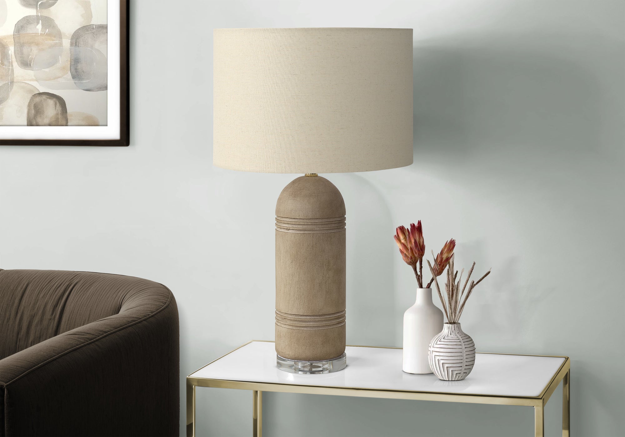 LIGHTING - 28""H TABLE LAMP BROWN RESIN  / BEIGE SHADE