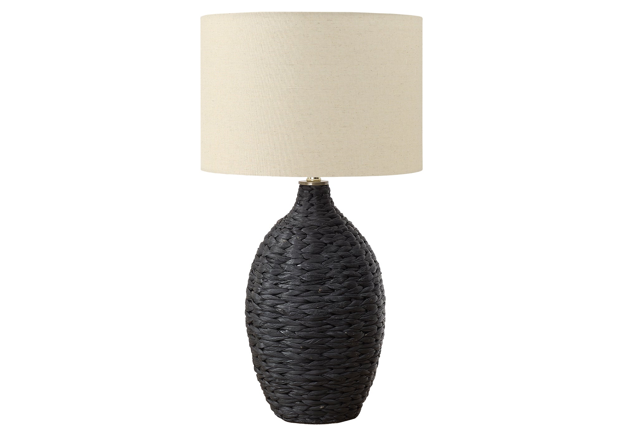LIGHTING - 30""H TABLE LAMP BLACK RATTAN / BEIGE SHADE
