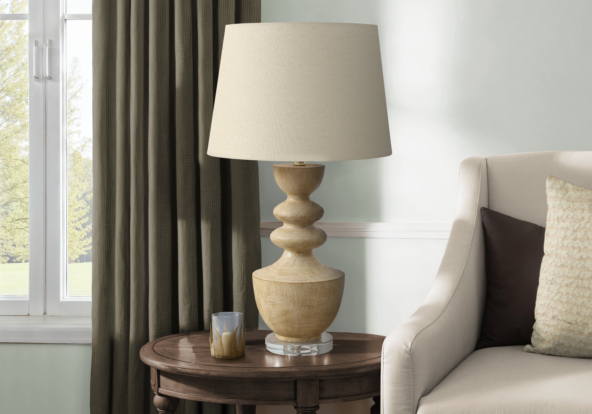 LIGHTING - 28""H TABLE LAMP BEIGE RESIN / BEIGE SHADE