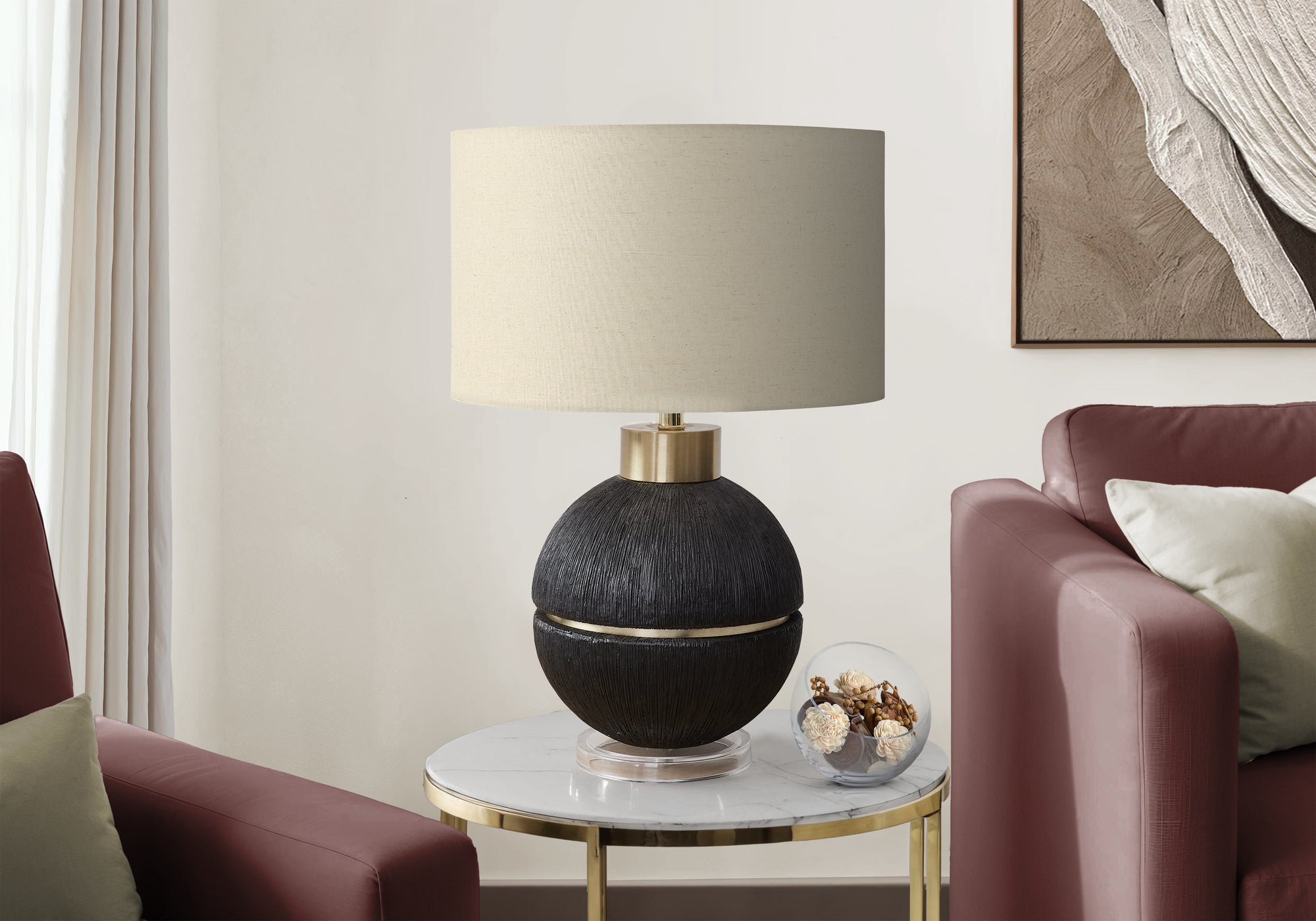 LIGHTING - 26""H TABLE LAMP BLACK / GOLD RESIN / BEIGE