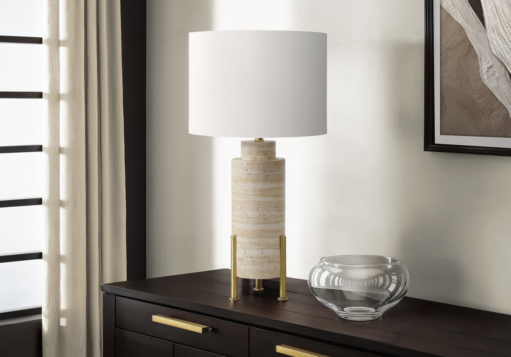 LIGHTING - 30""H TABLE LAMP BEIGE RESIN / IVORY SHADE