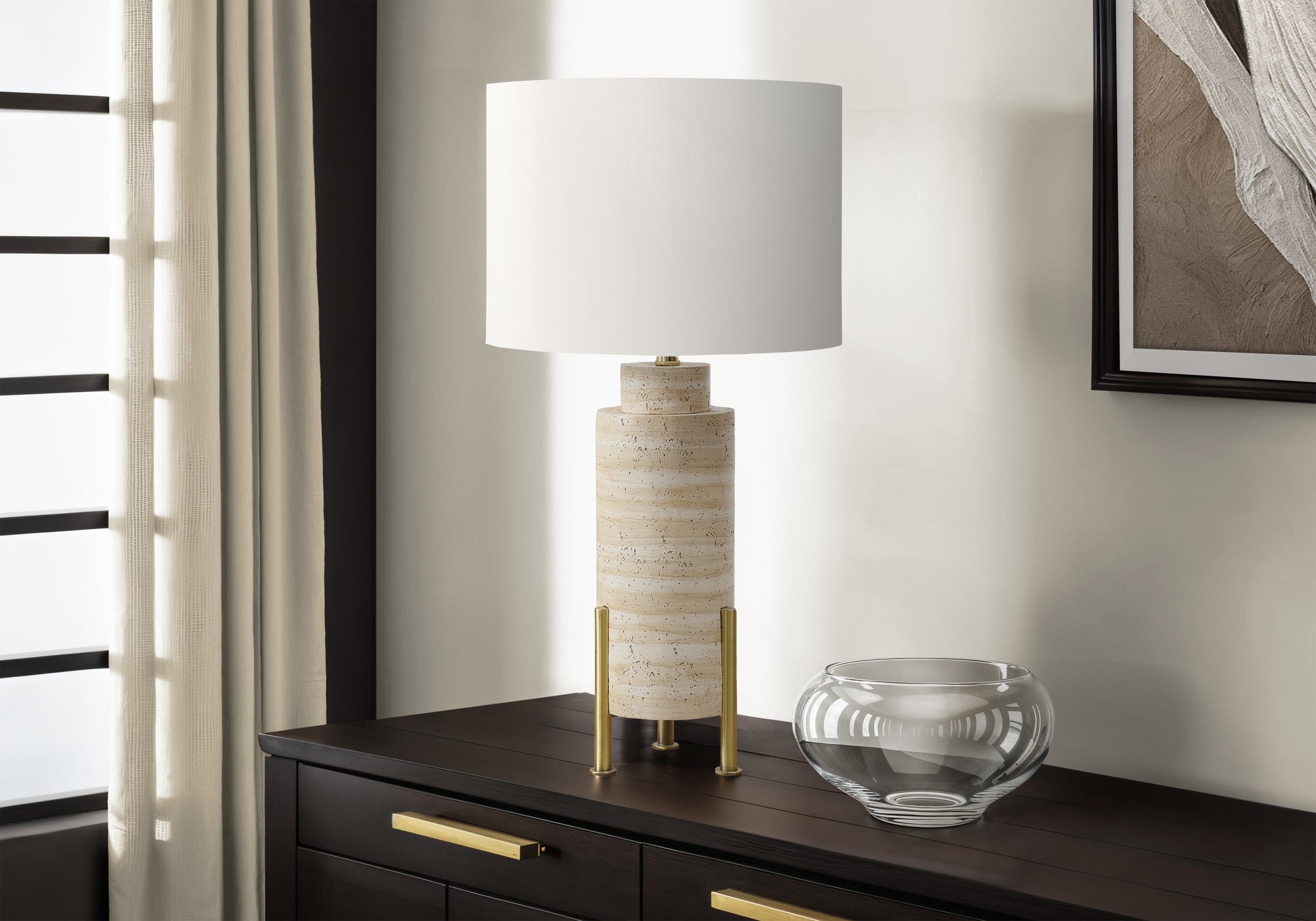 LIGHTING - 30""H TABLE LAMP BEIGE RESIN / IVORY SHADE