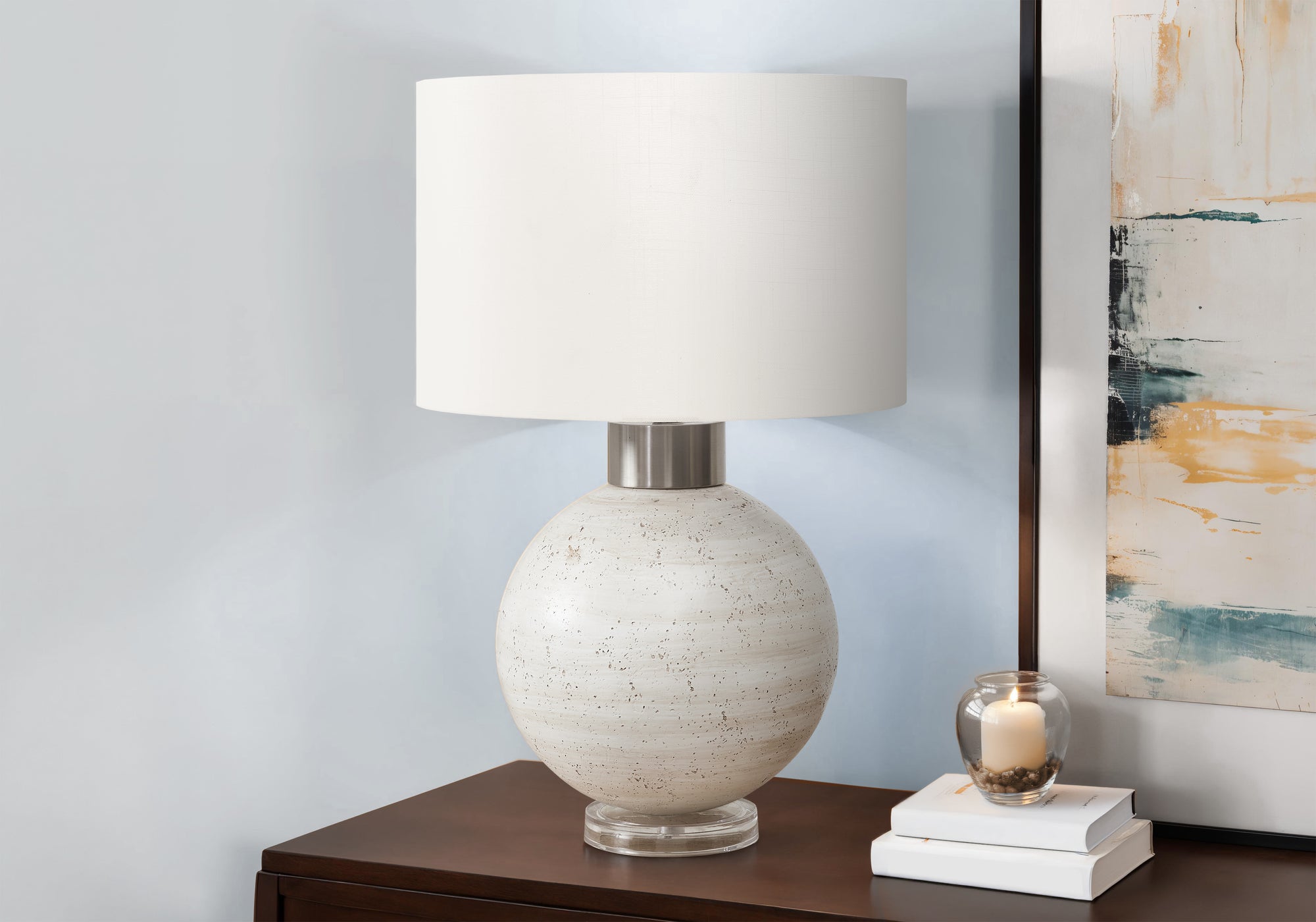 LIGHTING - 27""H TABLE LAMP BEIGE RESIN / IVORY SHADE