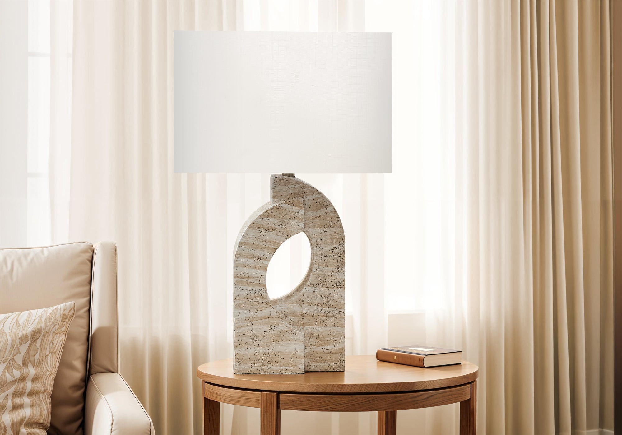 LIGHTING - 28""H TABLE LAMP BEIGE RESIN / IVORY SHADE