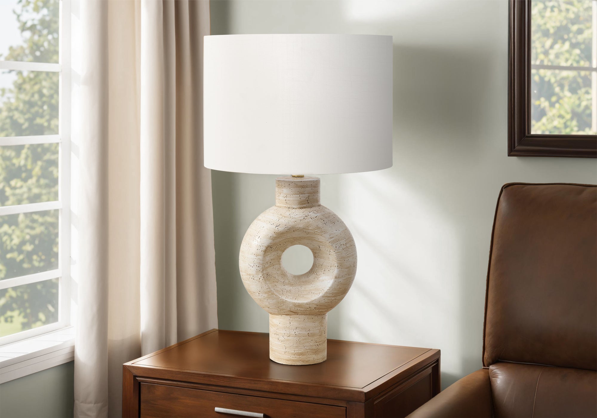 LIGHTING - 28""H TABLE LAMP BEIGE RESIN / IVORY SHADE