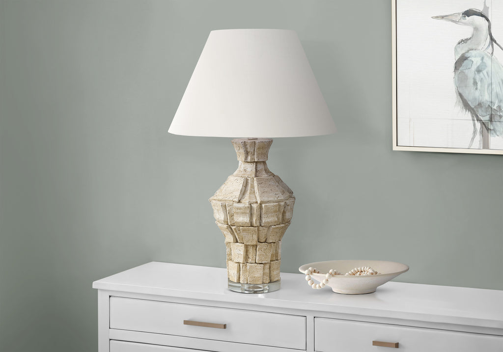 LIGHTING - 28""H TABLE LAMP BEIGE RESIN / IVORY SHADE