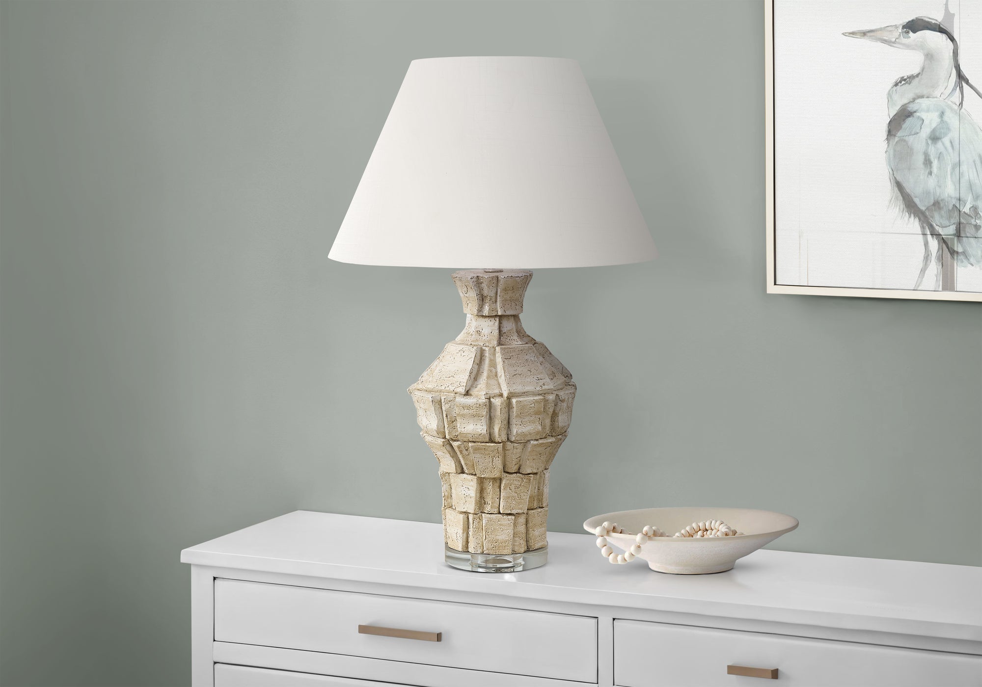 LIGHTING - 28""H TABLE LAMP BEIGE RESIN / IVORY SHADE