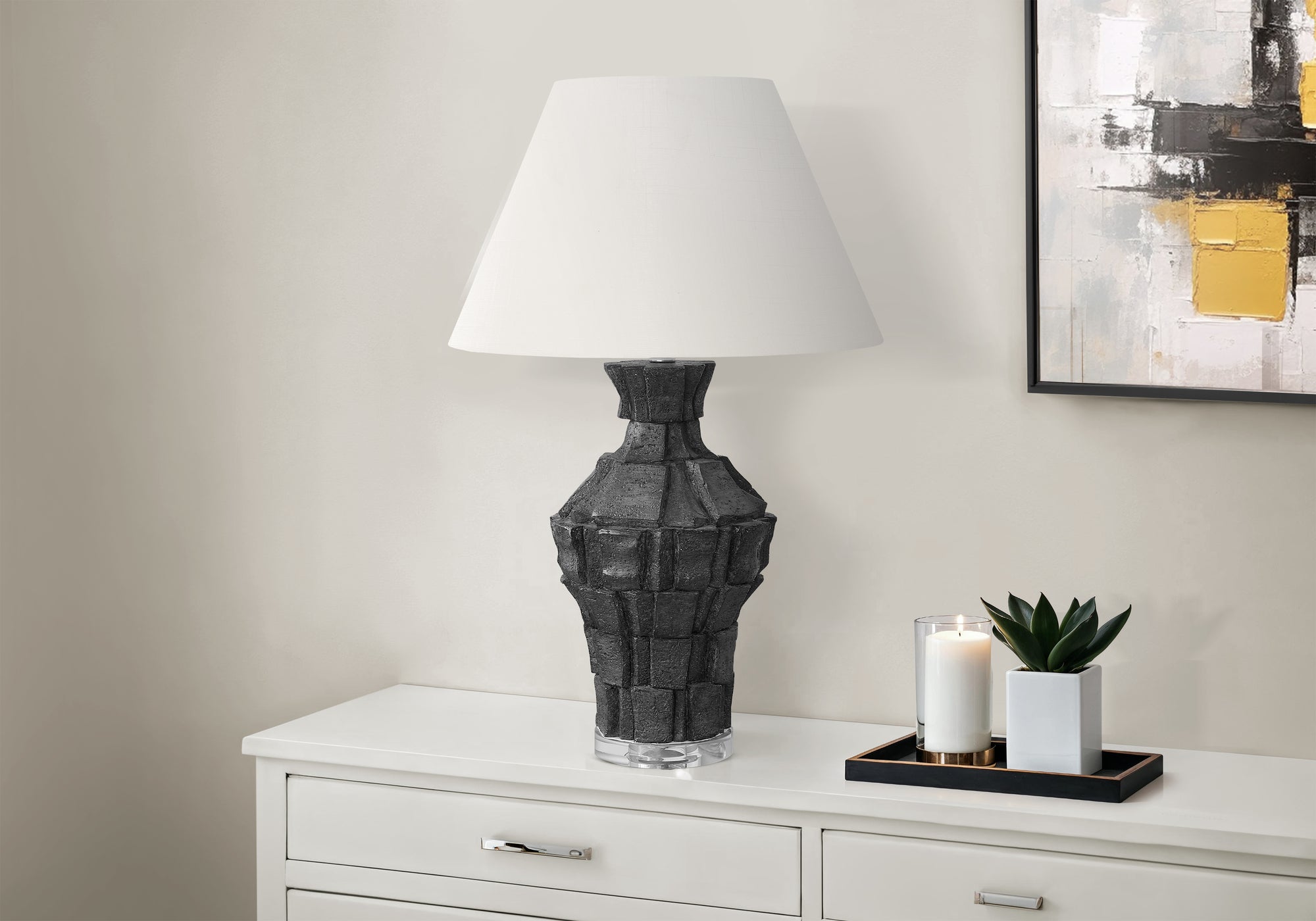 LIGHTING - 28""H TABLE LAMP BLACK RESIN / IVORY SHADE