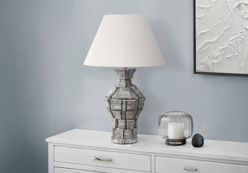 LIGHTING - 28""H TABLE LAMP GREY RESIN / IVORY SHADE