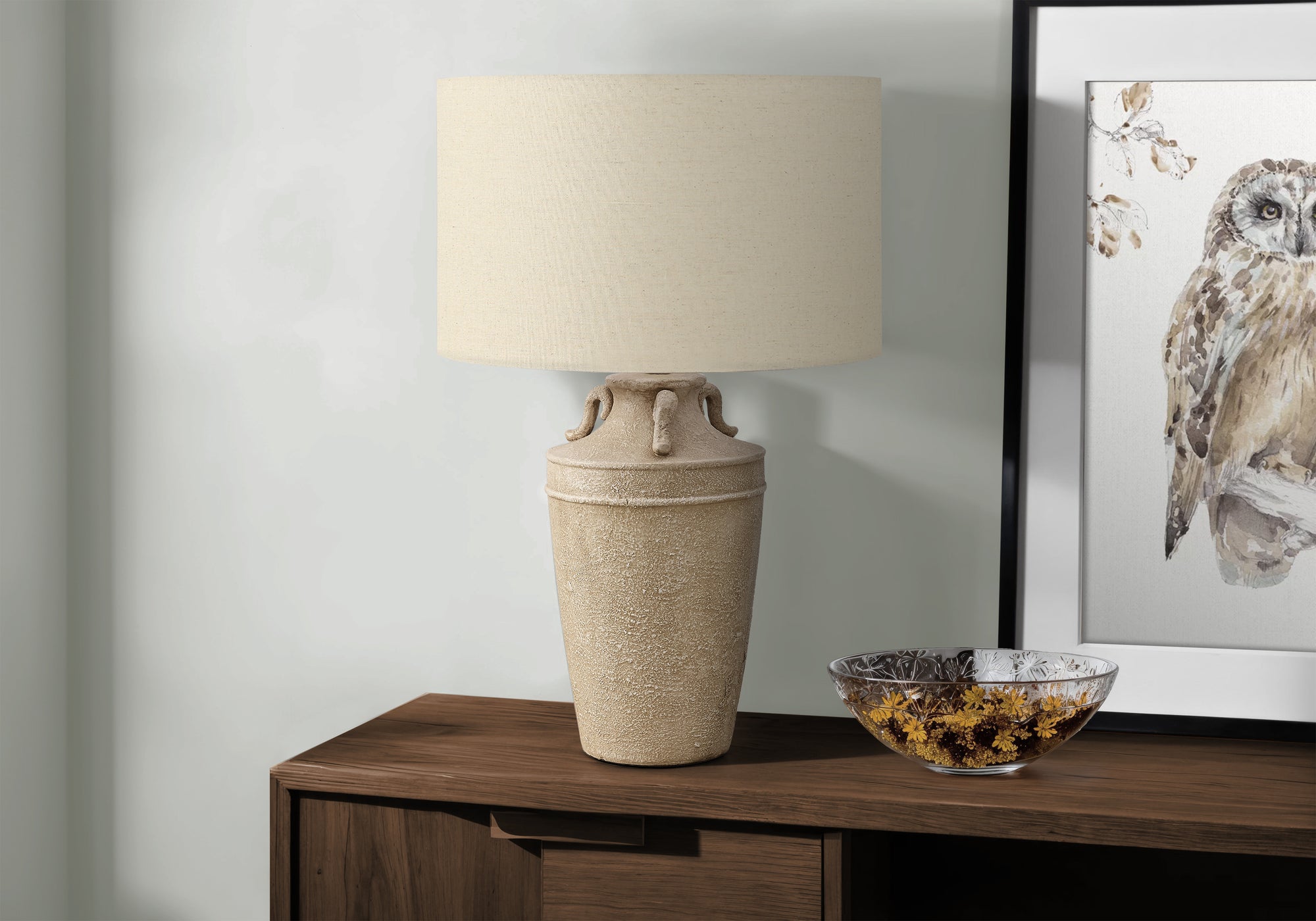 LIGHTING - 28""H TABLE LAMP BEIGE CERAMIC / BEIGE SHADE