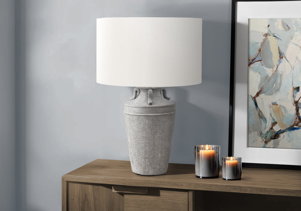 LIGHTING - 28""H TABLE LAMP GREY CERAMIC / IVORY SHADE