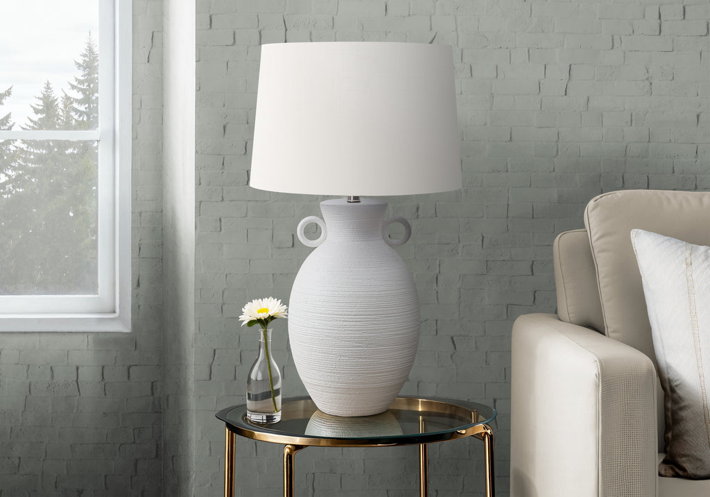 LIGHTING - 30""H TABLE LAMP WHITE CERAMIC / IVORY SHADE