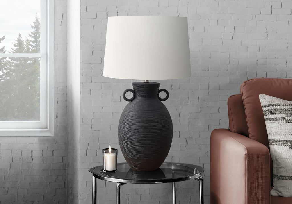 LIGHTING - 30""H TABLE LAMP BLACK CERAMIC / IVORY SHADE