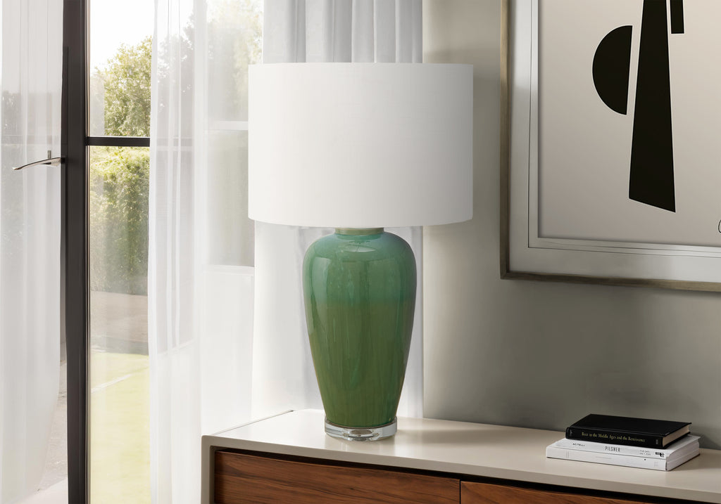 LIGHTING - 29""H TABLE LAMP GREEN CERAMIC / IVORY SHADE