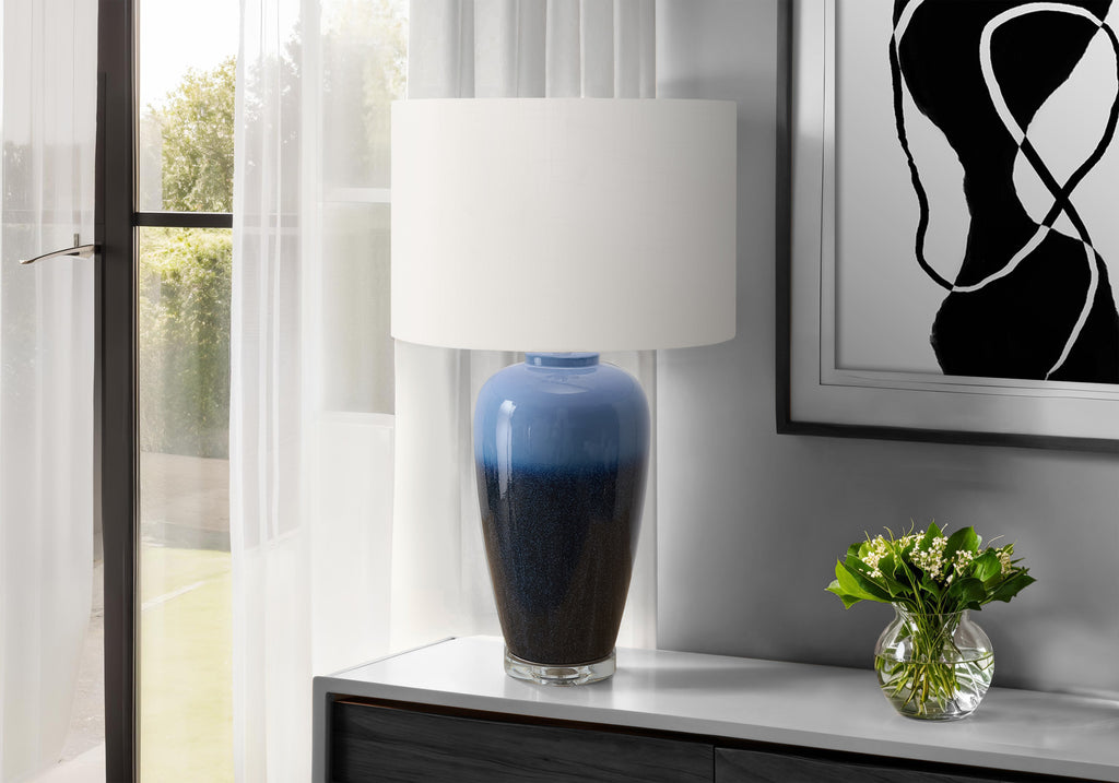 LIGHTING - 29""H TABLE LAMP BLUE CERAMIC / IVORY SHADE