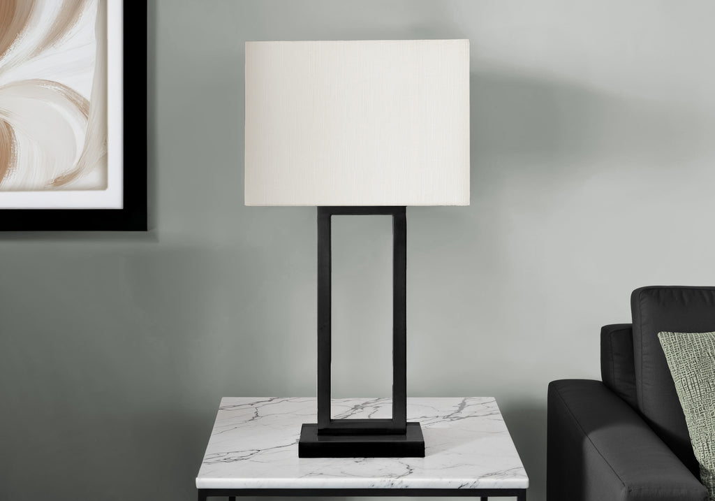 LIGHTING - 28""H TABLE LAMP BLACK METAL/ IVORY SHADE / USB