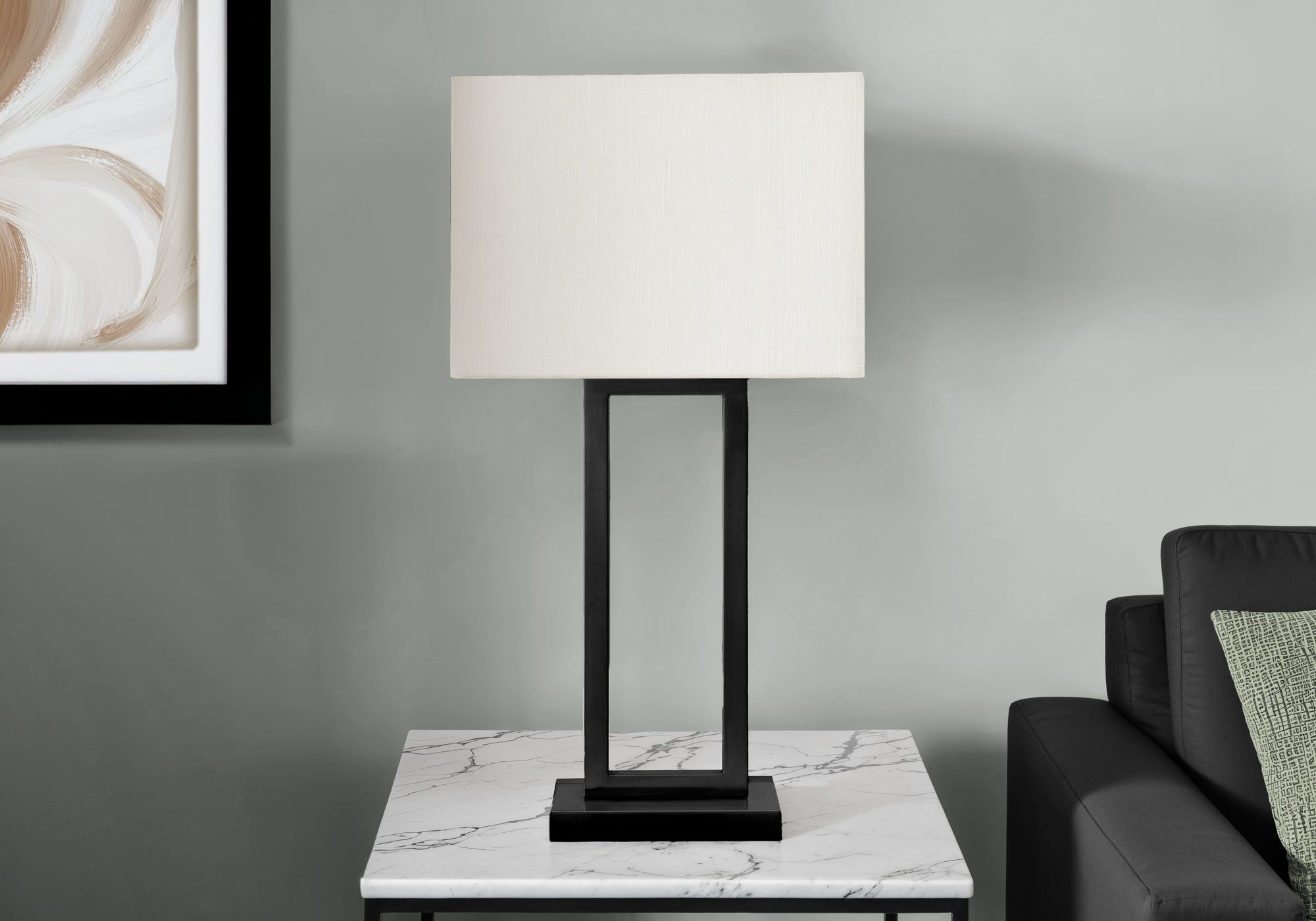 LIGHTING - 28""H TABLE LAMP BLACK METAL/ IVORY SHADE / USB