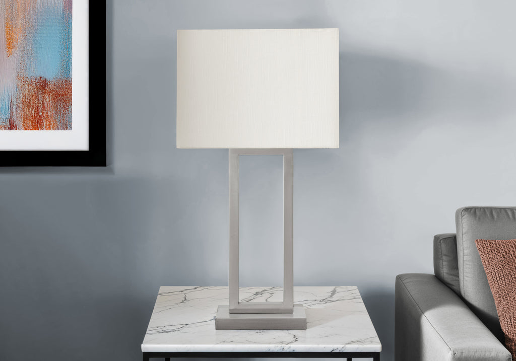 LIGHTING - 28""H TABLE LAMP NICKEL METAL/ IVORY SHADE/ USB