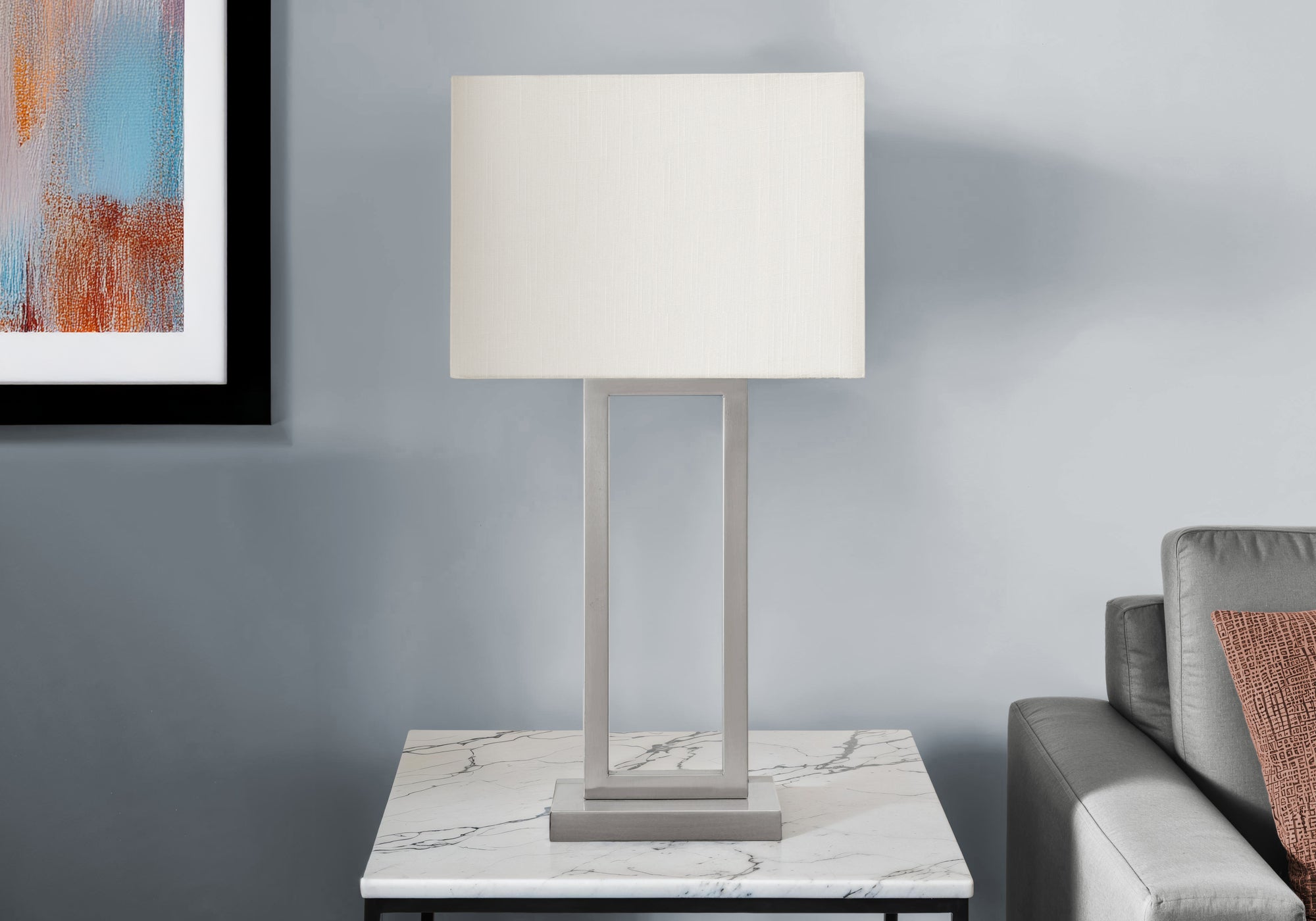 LIGHTING - 28""H TABLE LAMP NICKEL METAL/ IVORY SHADE/ USB