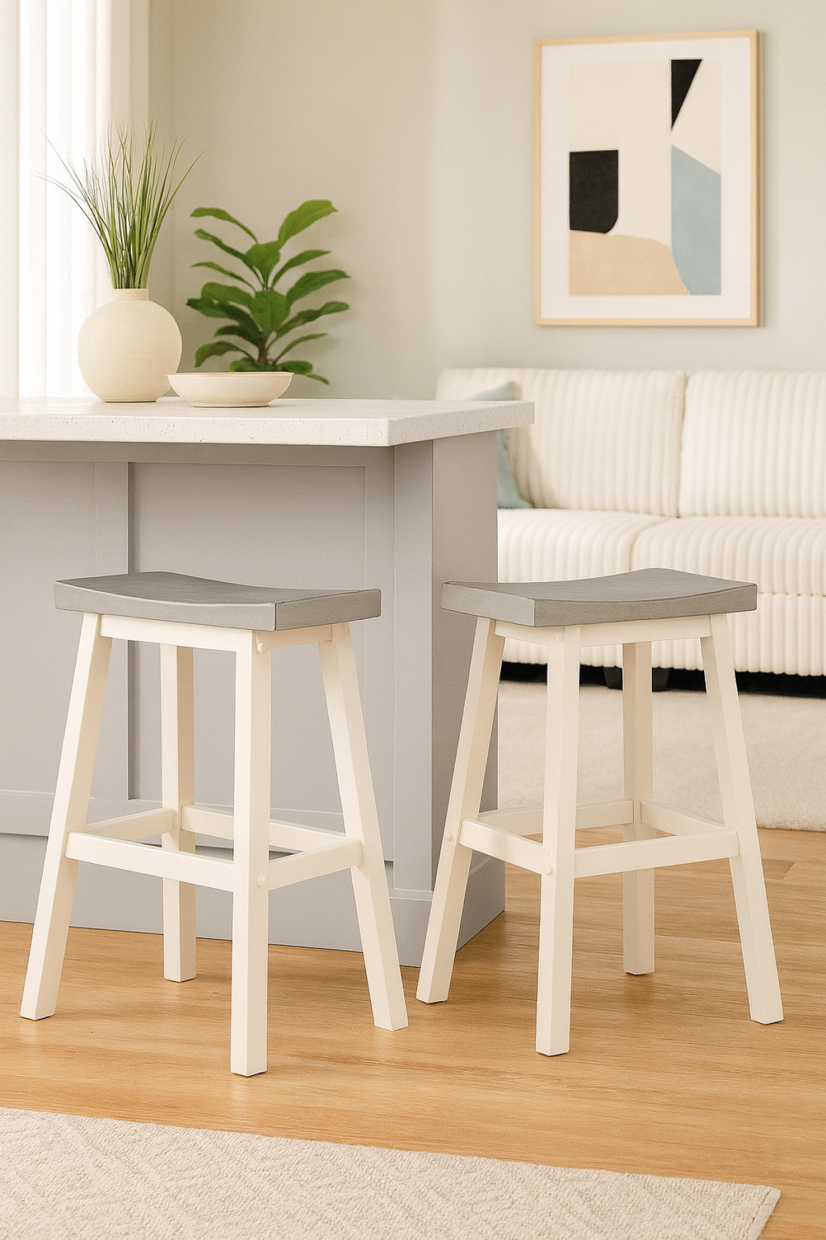 COUNTER STOOL, SET OF 2 - GREY/WHITE