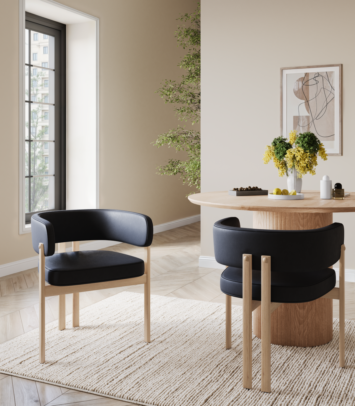 DINING CHAIR, SET OF 2 - BLACK/OAK