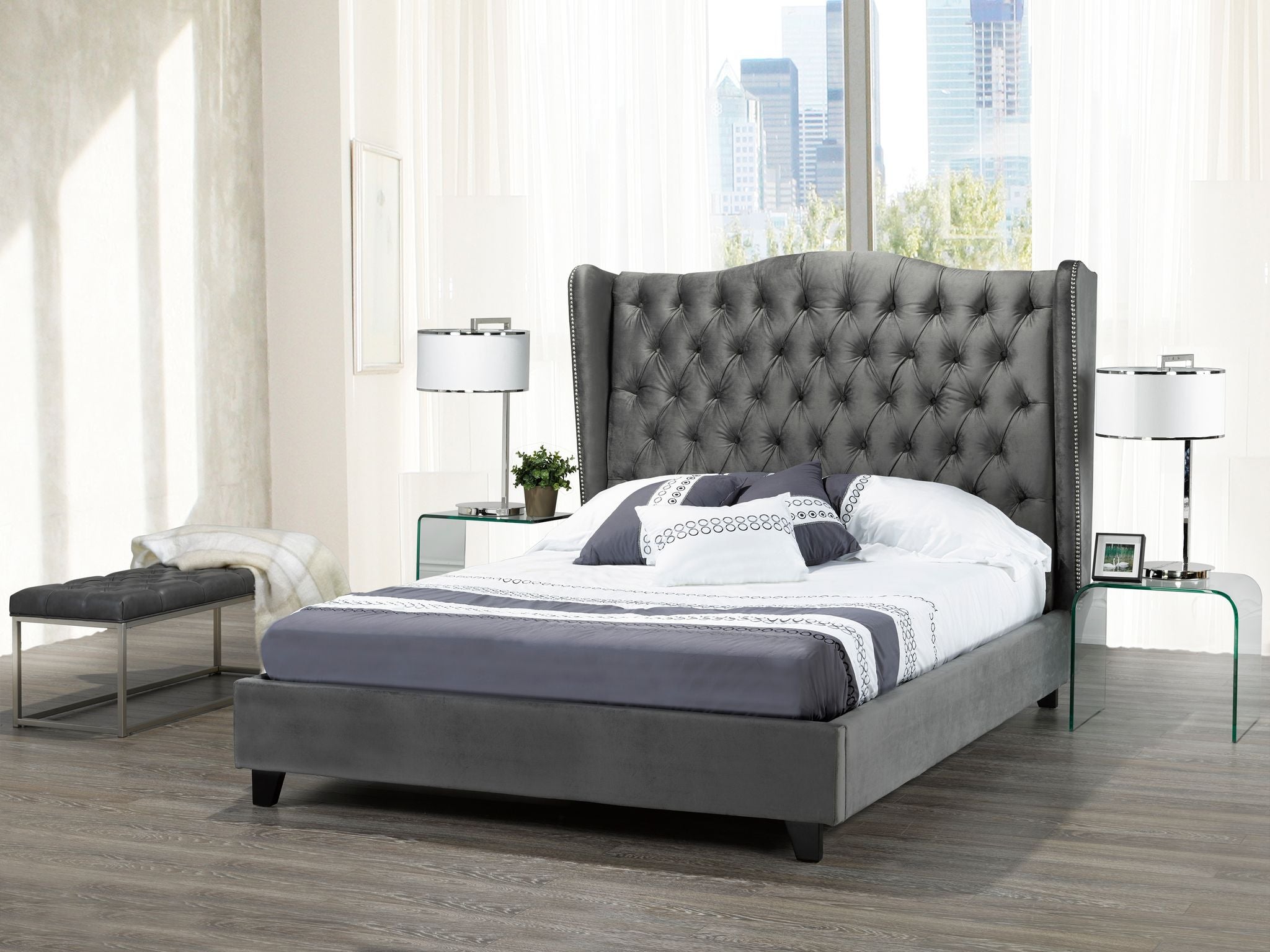 KING PLATFORM BED - GREY