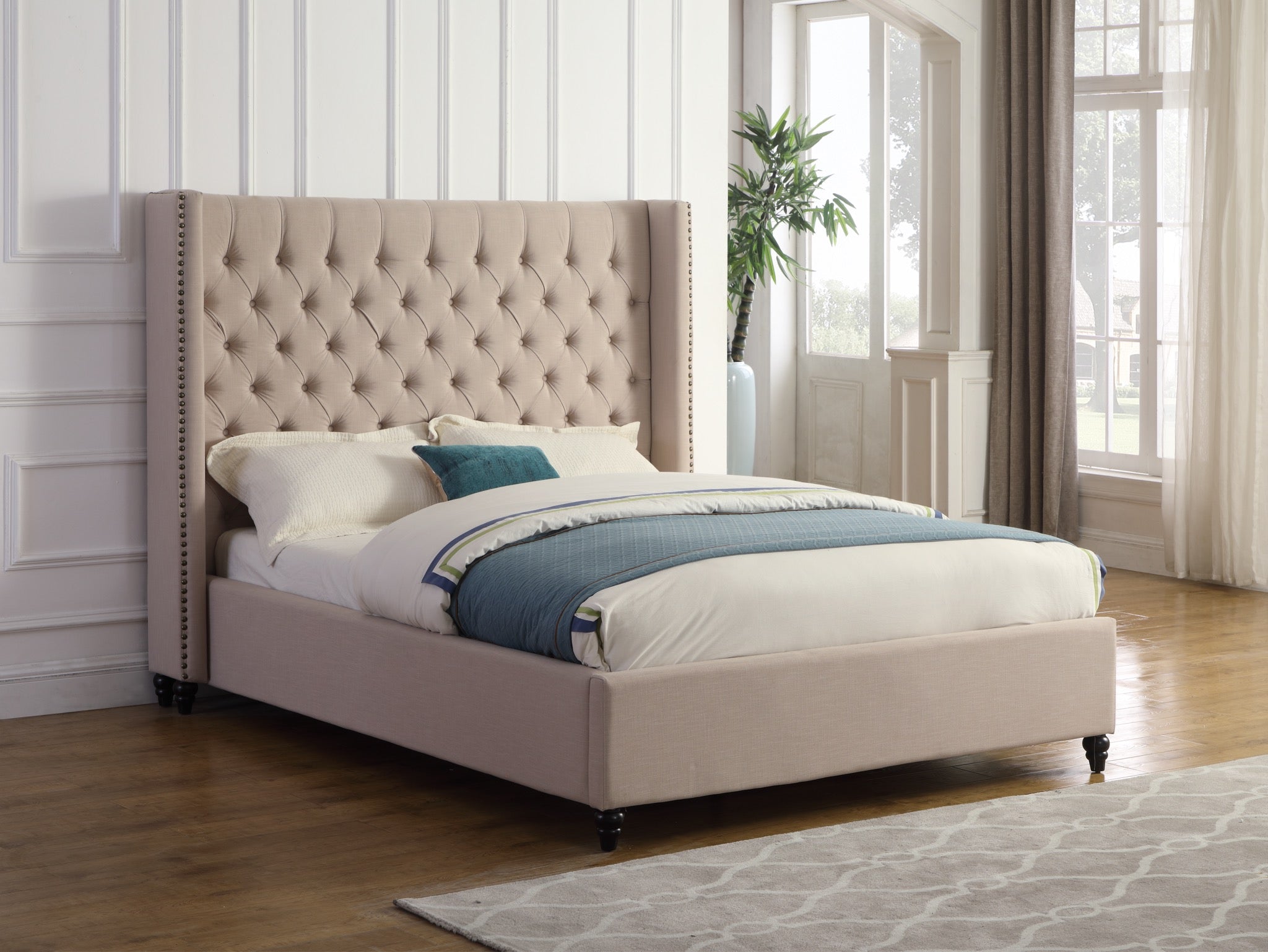 KING PLATFORM BED - BEIGE