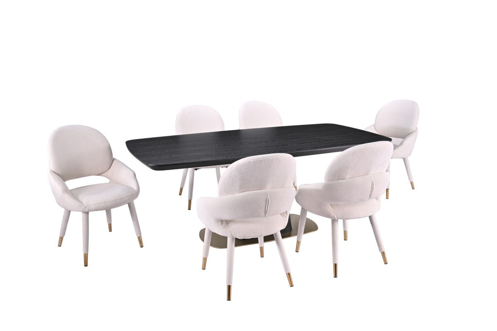 7-PIECE DINING SET - BLACK/BEIGE
