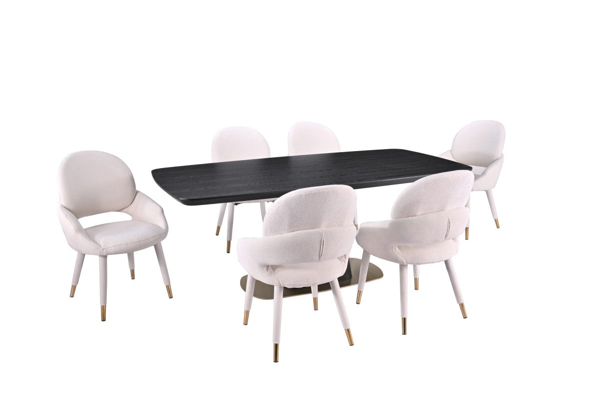 7-PIECE DINING SET - BLACK/BEIGE