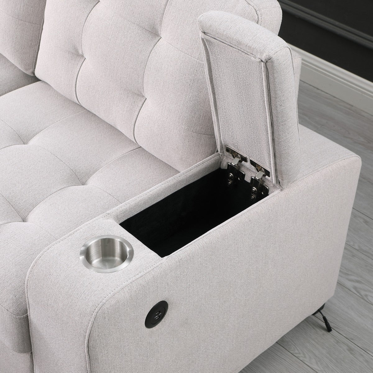 Close-up detailed stitching and fabric quality on mid-range furniture