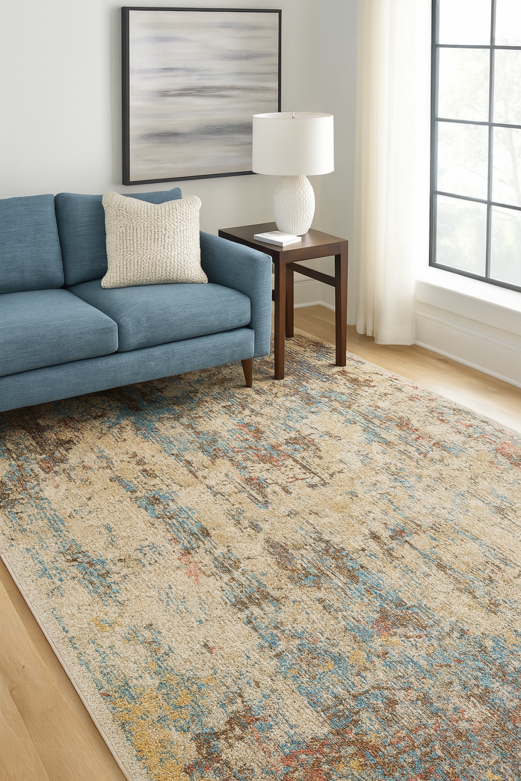 7 X 9 AREA RUG - CREAM/TAUPE/BLUE