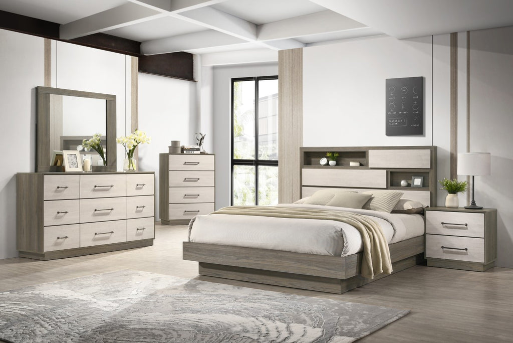 QUEEN 8-PIECE BEDROOM SET - NATURAL/WHITE WASH
