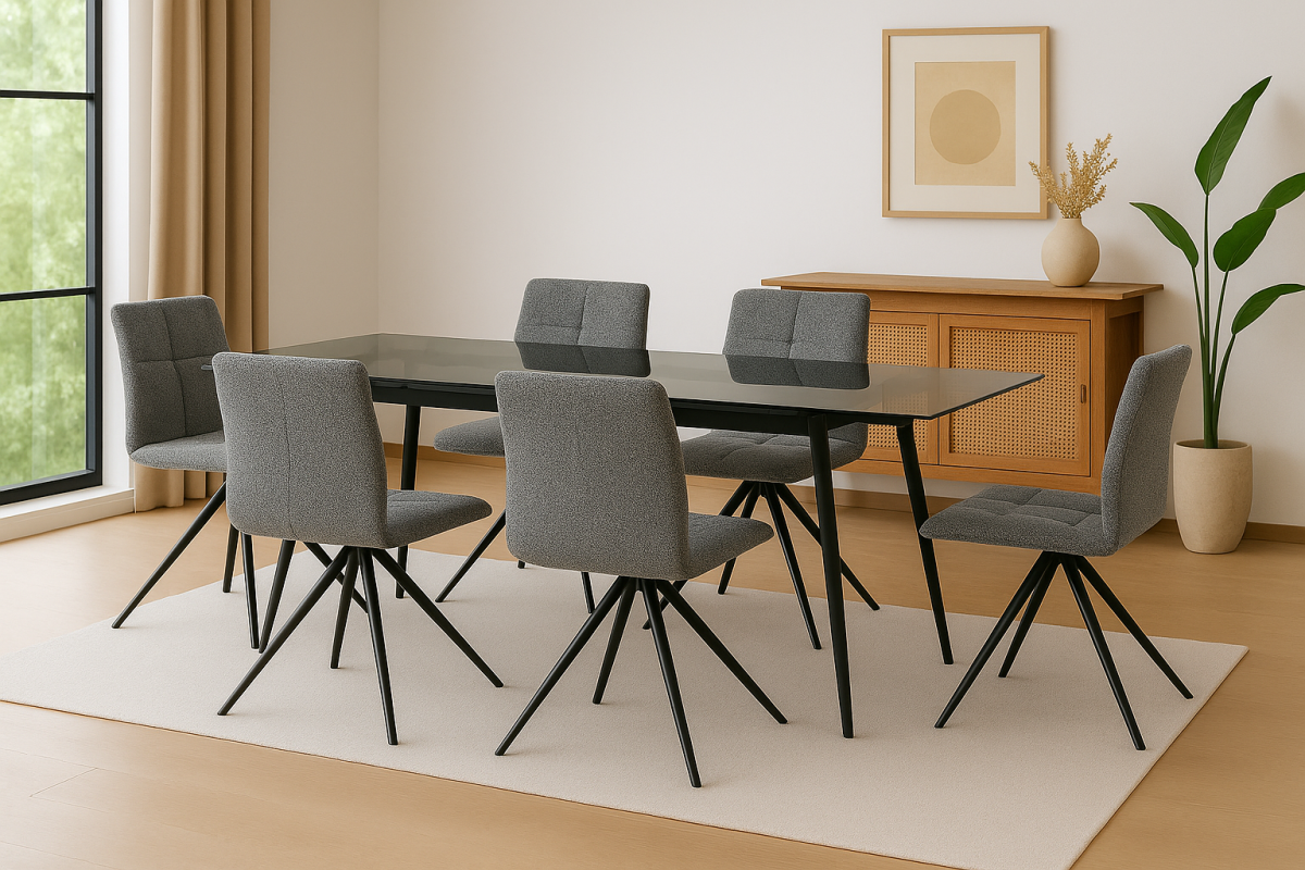 7-PIECE DINING SET, BLACK/GREY
